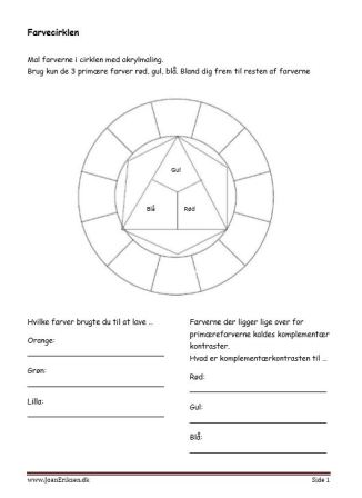 Farvelærer, Farvecirklen i billedkunstundervisningen. Elevopgave.