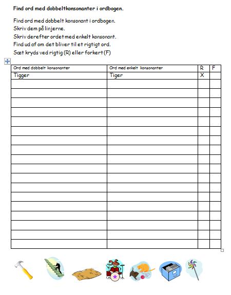 Dobbelt konsonanter og enkelt konsonant i ordbogen. Elevopgave til danskundervisningen.