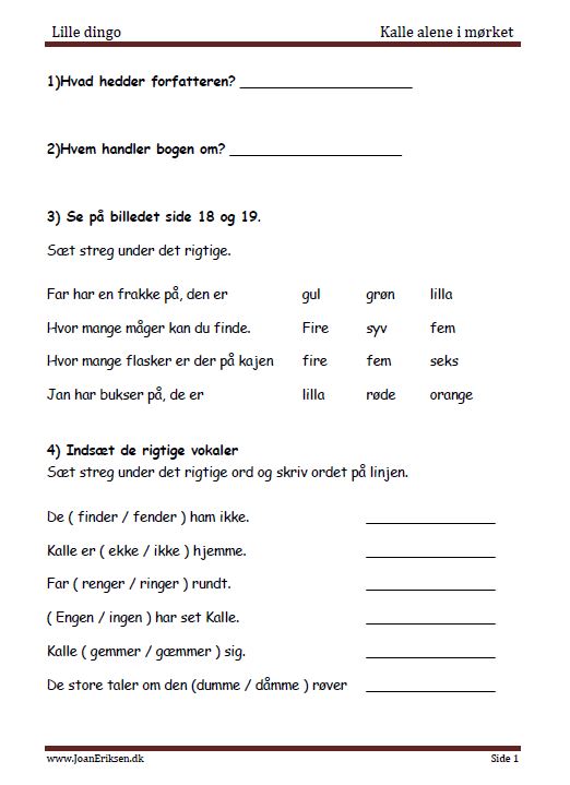 Elevopgaver til Dingobøger. Lille Dingo