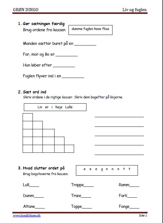 Elevopgaver til læsebøger i serien grøn dingo.