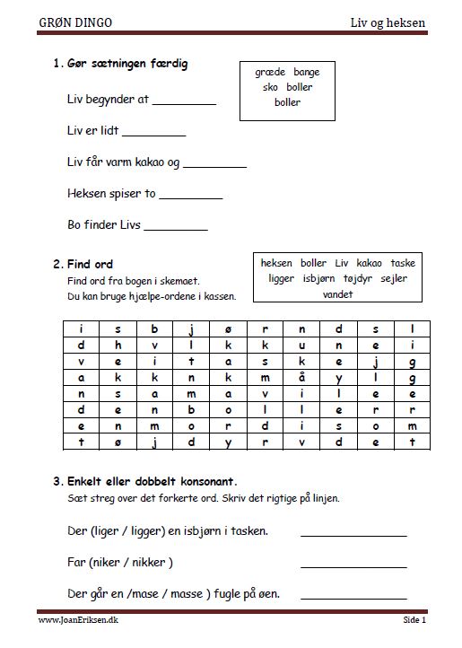 Elevopgaver til læsebøger i serien grøn dingo.