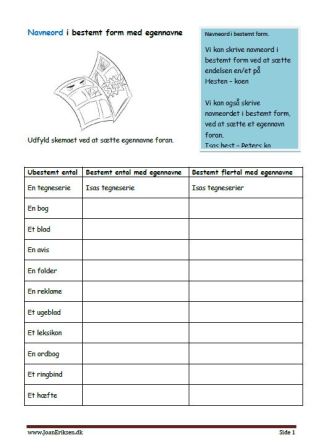 Elevopgave navneord bestemt og ubestemt form.