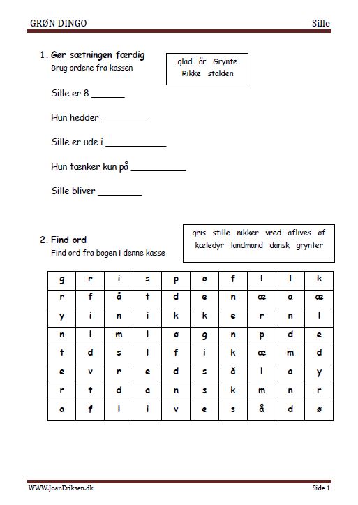 Elevopgaver til læsebøger i serien grøn dingo.