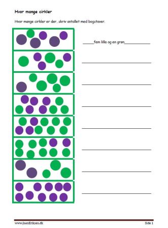 Tælle opgave til matematik undervisningen og talord.