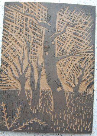 Grafisk tryk i billedkunst undervisningen. Linoleums plade.