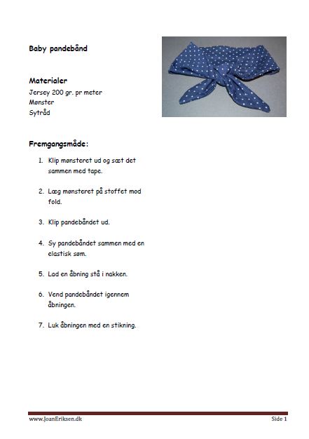 Mønster og sy-vejledning til pandebånd/sløjfe til baby.