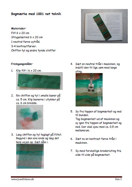 Bogmærker med sy-vejledning til undervisningen i Håndværk og design.