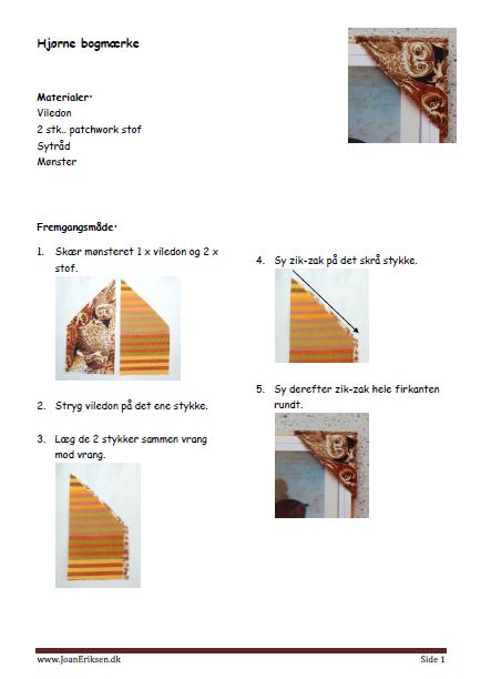 Bogmærker med sy-vejledning til undervisningen i Håndværk og design.