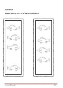 Bogmærker der kan males eller farvelægges, Undervisning i billedkunst og temaerne Fisk og havdyr.