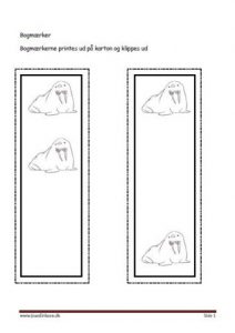 Bogmærker der kan males eller farvelægges, Undervisning i billedkunst og temaerne Grønland og Fisk og havdyr.