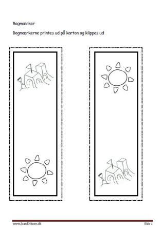 Bogmærker der kan males eller farvelægges, Undervisning i billedkunst og temaet sommer..