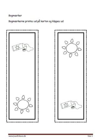 Bogmærker der kan males eller farvelægges, Undervisning i billedkunst og temaet sommer..