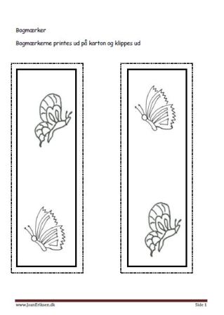 Bogmærker der kan males eller farvelægges, Undervisning i billedkunst og temaerne Insekter og skoven.