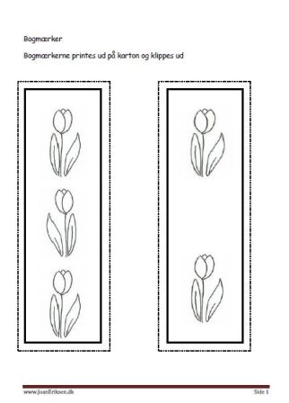 Bogmærker der kan males eller farvelægges, Undervisning i billedkunst og temaerne blomster og forår..