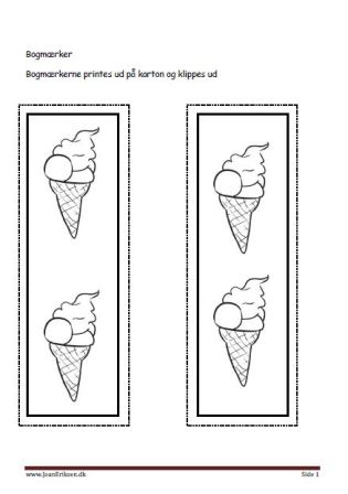 Bogmærker der kan males eller farvelægges, Undervisning i billedkunst og temaet sommer, mad.