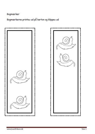 Bogmærker der kan males eller farvelægges, Undervisning i billedkunst og temaerne Krybdyr og smådyr, skoven.