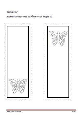 Bogmærker der kan males eller farvelægges, Undervisning i billedkunst og temaerne Insekter og sommer.