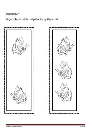 Bogmærker der kan males eller farvelægges, Undervisning i billedkunst og temaerne Insekter og sommer.