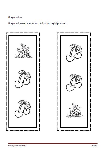 Bogmærker der kan males eller farvelægges, Undervisning i billedkunst og temaerne Frugt og grønt, Landbrug.