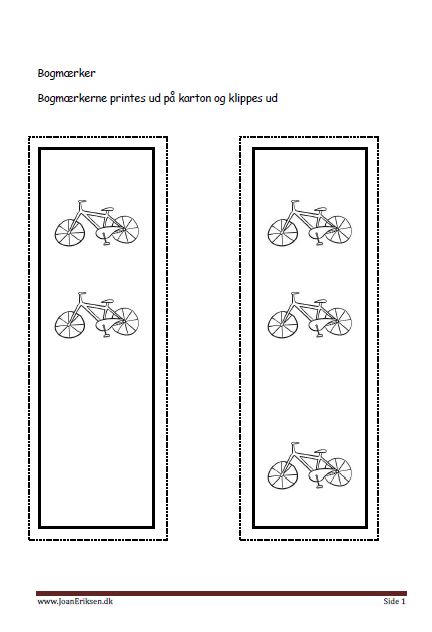 Bogmærker der kan males eller farvelægges, Undervisning i billedkunst og temaerne Cyklen og Transport