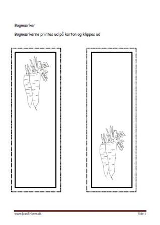 Bogmærker der kan males eller farvelægges, Undervisning i billedkunst og temaerne Frugt og grønt og Landbrug.