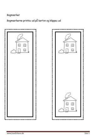 Bogmærker der kan males eller farvelægges, Undervisning i billedkunst og temaerne .Mennesket og bolig
