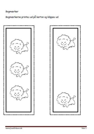 Bogmærker der kan males eller farvelægges, Undervisning i billedkunst og temaerne Cirkus, Pattedyr, zoologisk have.