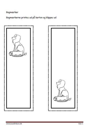 Bogmærker der kan males eller farvelægges, Undervisning i billedkunst og temaerne Cirkus, Pattedyr, zoologisk have.