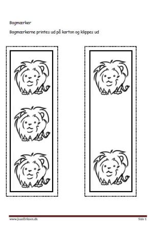 Bogmærker der kan males eller farvelægges, Undervisning i billedkunst og temaerne Cirkus, Pattedyr, zoologisk have.