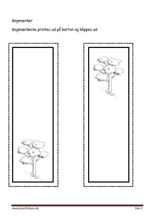 Bogmærker der kan males eller farvelægges, Undervisning i billedkunst og temaerne Træer og skoven.