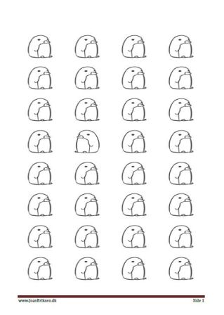 Elevopgave: Figurerne males og den spejlvendte figur males i en kontrastfarve. Tema: Pingvin