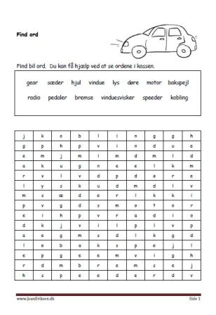 Elevopgave med find ord. Danskopgave til temaet transport