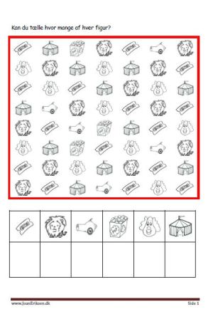 Elevopgaver til matematik Eleverne tælle hvor mange af hver og skriver det. Tema Cirkus