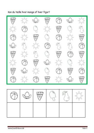 Elevopgaver til matematik Eleverne tælle hvor mange af hver og skriver det. Tema Sommer