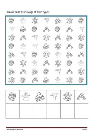 Elevopgaver til matematik Eleverne tælle hvor mange af hver og skriver det. Tema Vinter