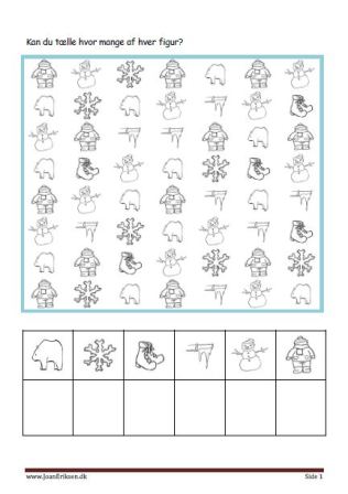 Elevopgaver til matematik Eleverne tælle hvor mange af hver og skriver det. Tema Vinter