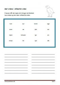 Skriv ordene i alfabetisk orden. Elevopgave til træning af alfabetisk rækkefølge. Grønland