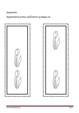 Bogmærker der kan males eller farvelægges, Undervisning i billedkunst og temaerne blomster og forår..