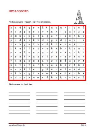 Find udsagnsord i kassen, sæt ring om dem og skriv ordene. Elevopgave til undervisning i ordklasser.