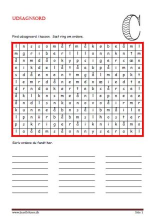 Find udsagnsord i kassen, sæt ring om dem og skriv ordene. Elevopgave til undervisning i ordklasser.