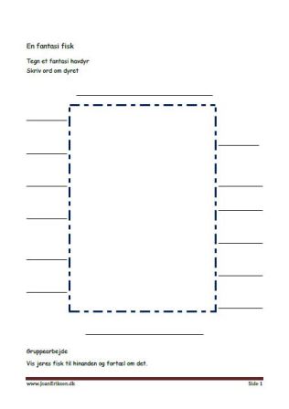 Undervisning i dansk. Tegn et fantasidyr og skriv ord om det.