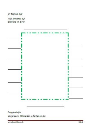 Undervisning i dansk. Tegn et fantasidyr og skriv ord om det.