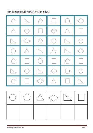 Sjov elevopgave med geometriske figurer, Tæl hvor mange af hver.
