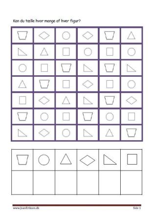 Sjov elevopgave med geometriske figurer, Tæl hvor mange af hver.