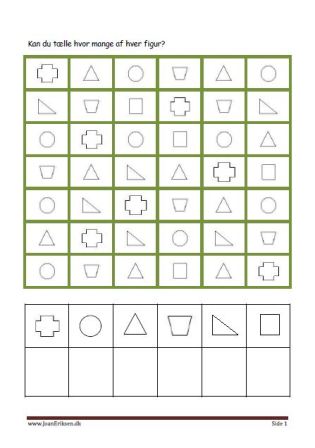 Sjov elevopgave med geometriske figurer, Tæl hvor mange af hver.