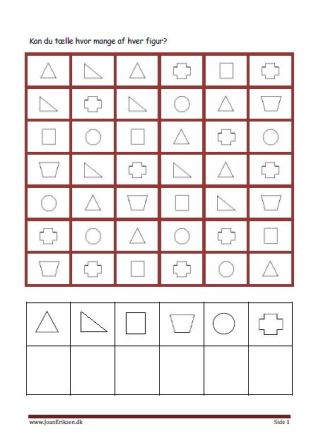 Sjov elevopgave med geometriske figurer, Tæl hvor mange af hver.