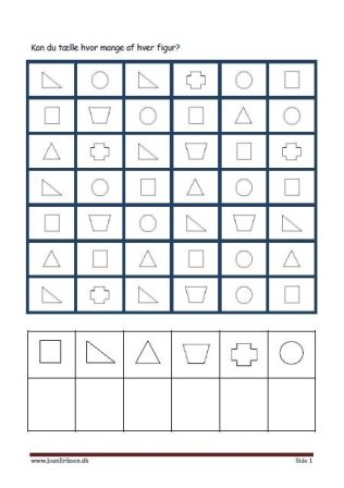 Sjov elevopgave med geometriske figurer, Tæl hvor mange af hver.