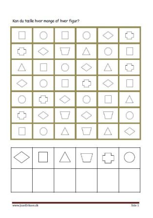Sjov elevopgave med geometriske figurer, Tæl hvor mange af hver.