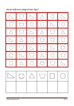 Sjov elevopgave med geometriske figurer, Tæl hvor mange af hver.