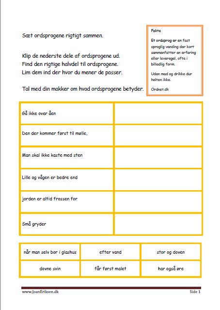 Opgave med ordsprog, velegnet til gruppearbejde.